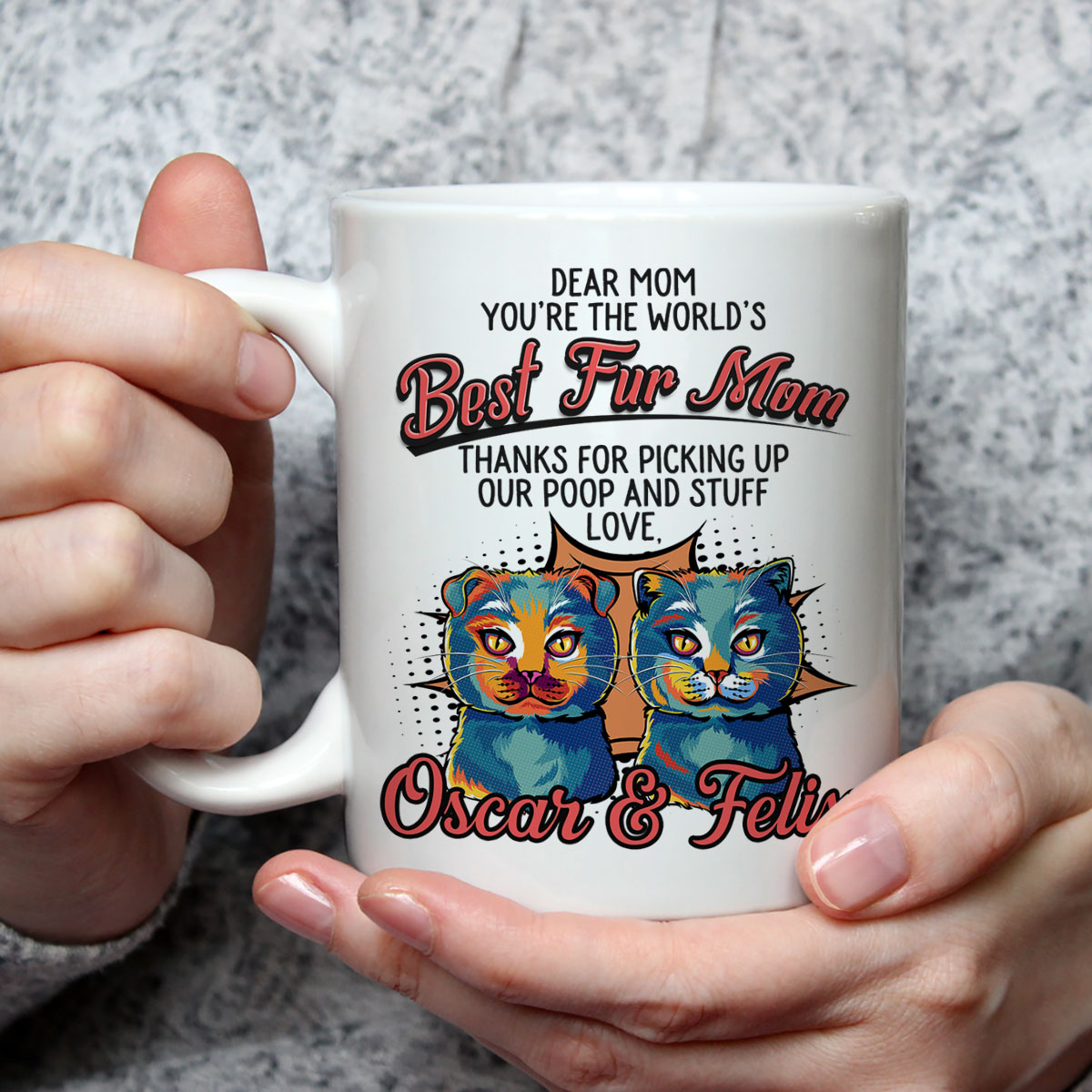 Custom Mother's day Birthday Gifts For Cat Mom, Cat Lovers • Pop Art Love Fur Dad - Personalized Coffee Mug