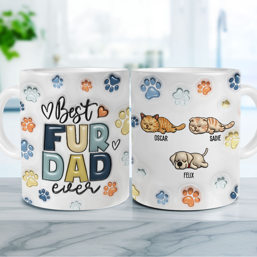 Custom Mother's day Birthday Gifts For Cat Mom, Cat Lovers • Best Fur Dad In The World - Personalized 3D Inflated Effect Mug