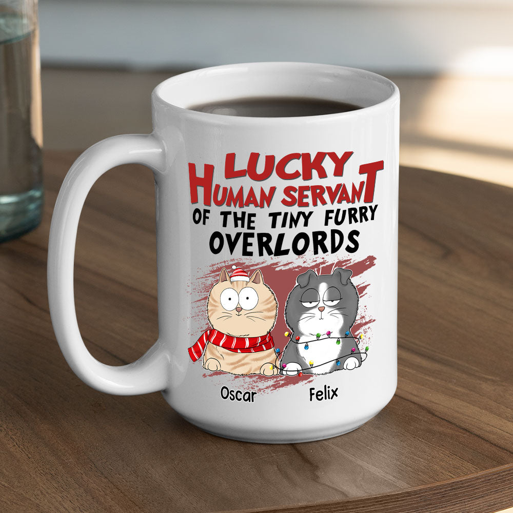 Custom Photo Mother's day Birthday Gifts For Cat Mom, Cat Lovers • Lucky Human Servant - Personalized Coffee Mug