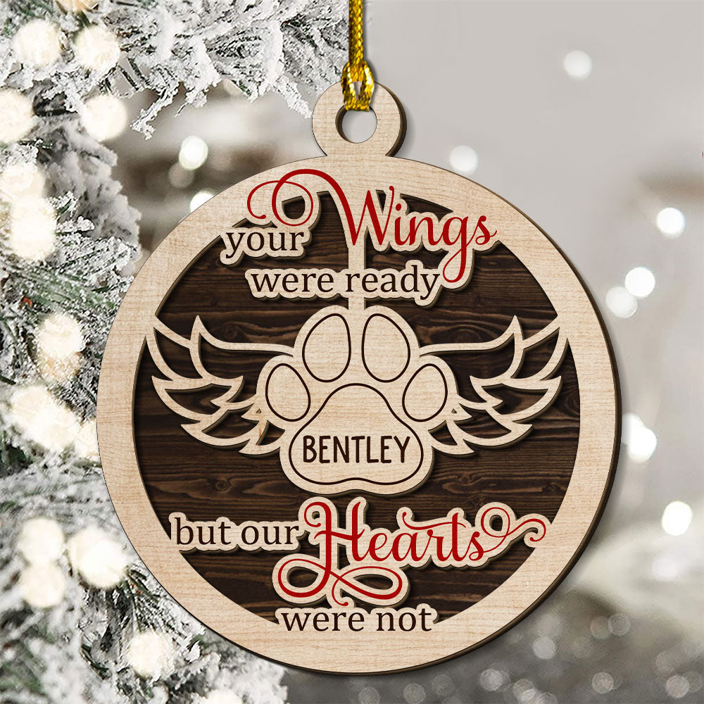 Custom Christmas Memorial Sympathy Gifts For Dogs, Cats • Angel Wings - Personalized 2-layered Wood Ornament