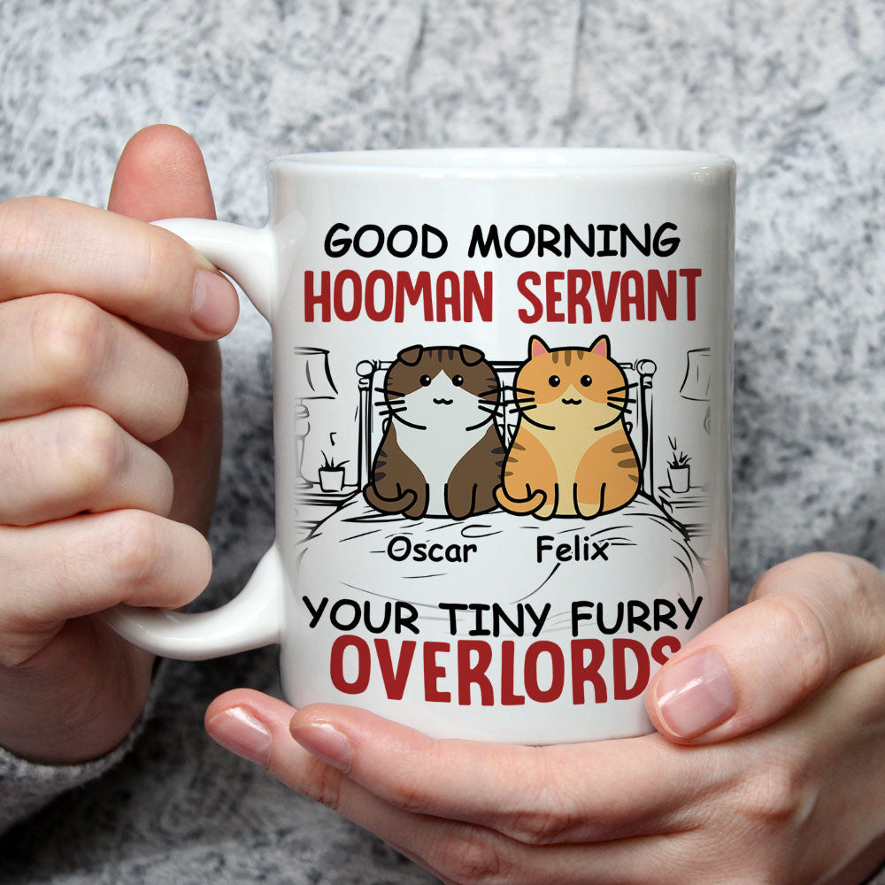 Custom Photo Mother's day Birthday Gifts For Cat Mom, Cat Lovers • Morning Hooman Servant - Personalized Coffee Mug