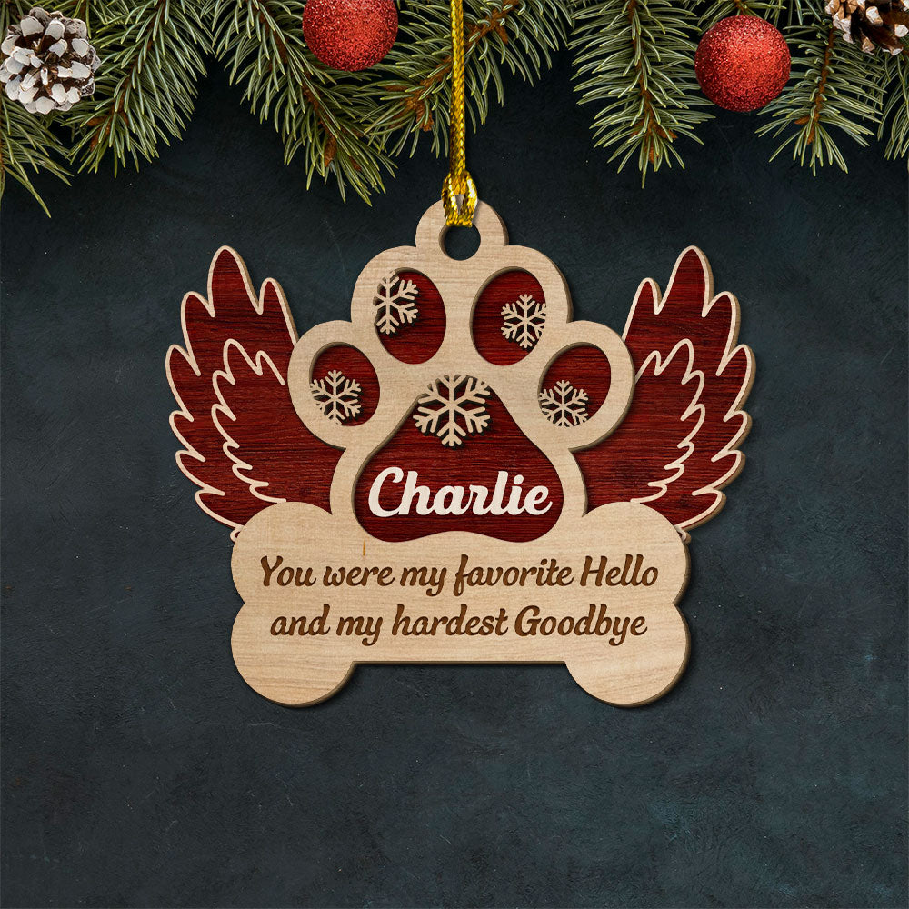 Custom Christmas Memorial Sympathy Gifts For Dogs, Cats • My Hardest Goodbye - Personalized 2-layered Wood Ornament