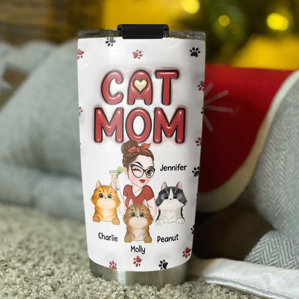 Custom Mother's day Birthday Gifts For Pet Mom, Pet Lovers • Lovely Cat Mom - Personalized 3D Inflated Effect Tumbler
