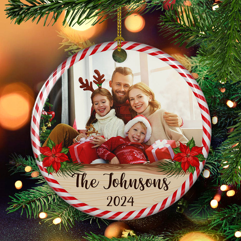 Family Moment - Personalized Circle Ceramic Christmas Ornament