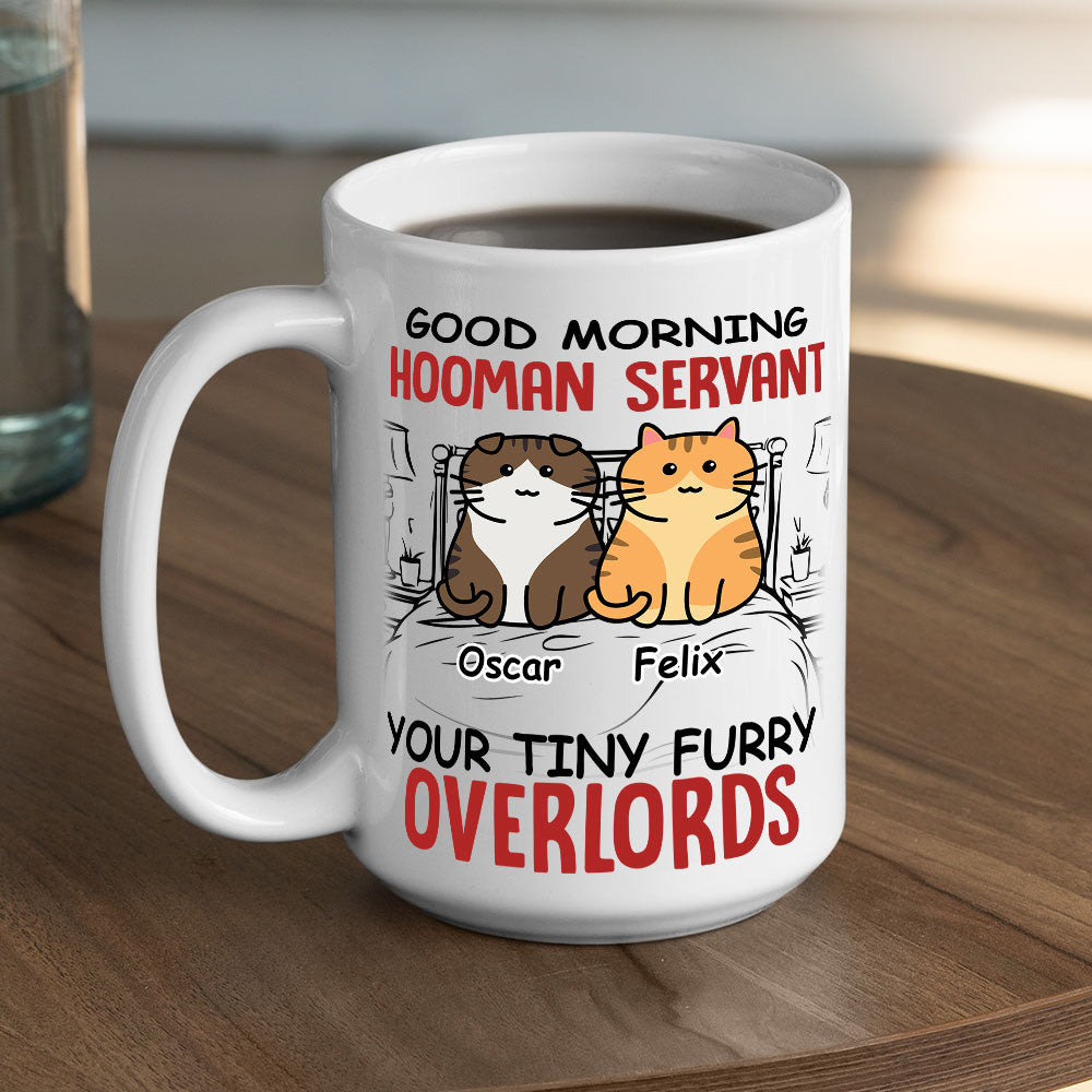 Custom Photo Mother's day Birthday Gifts For Cat Mom, Cat Lovers • Morning Hooman Servant - Personalized Coffee Mug