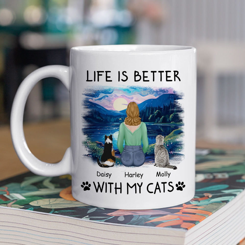 Custom Mother's day Birthday Gifts For Cat Mom, Cat Lovers • Better With Pets - Personalized Coffee Mug