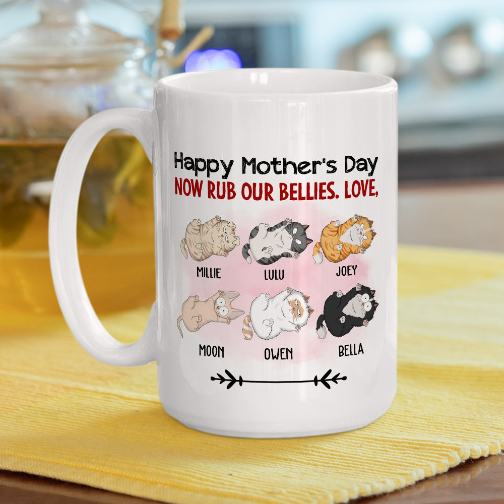 Custom Mother's day Birthday Gifts For Cat Mom, Cat Lovers • Now Rub My Belly - Personalized Coffee Mug