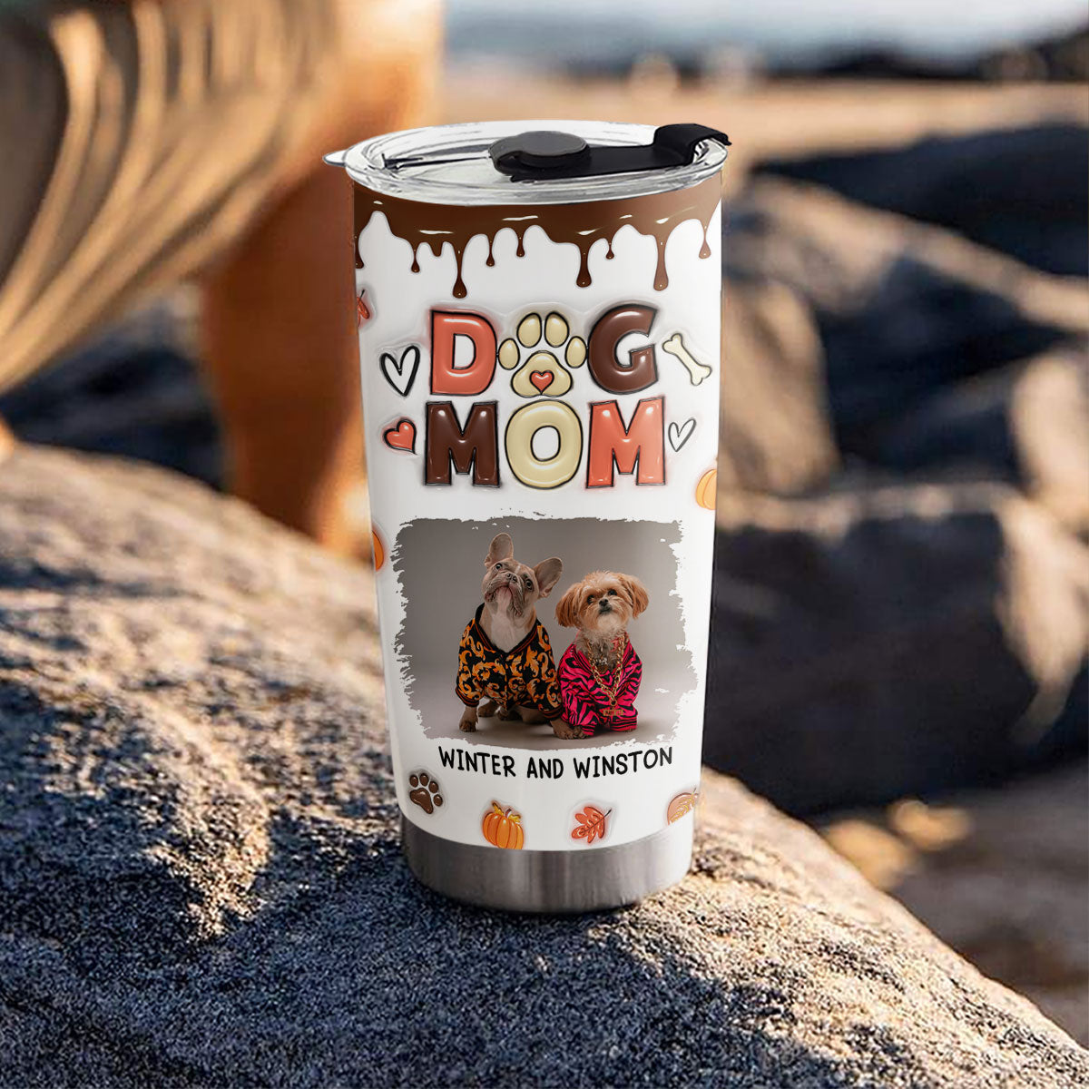 Custom Mother's day Birthday Gifts For Dog Mom, Dog Lovers • Mom Of Dogs Fall Season Photo - Personalized 3D Inflated Effect Tumbler