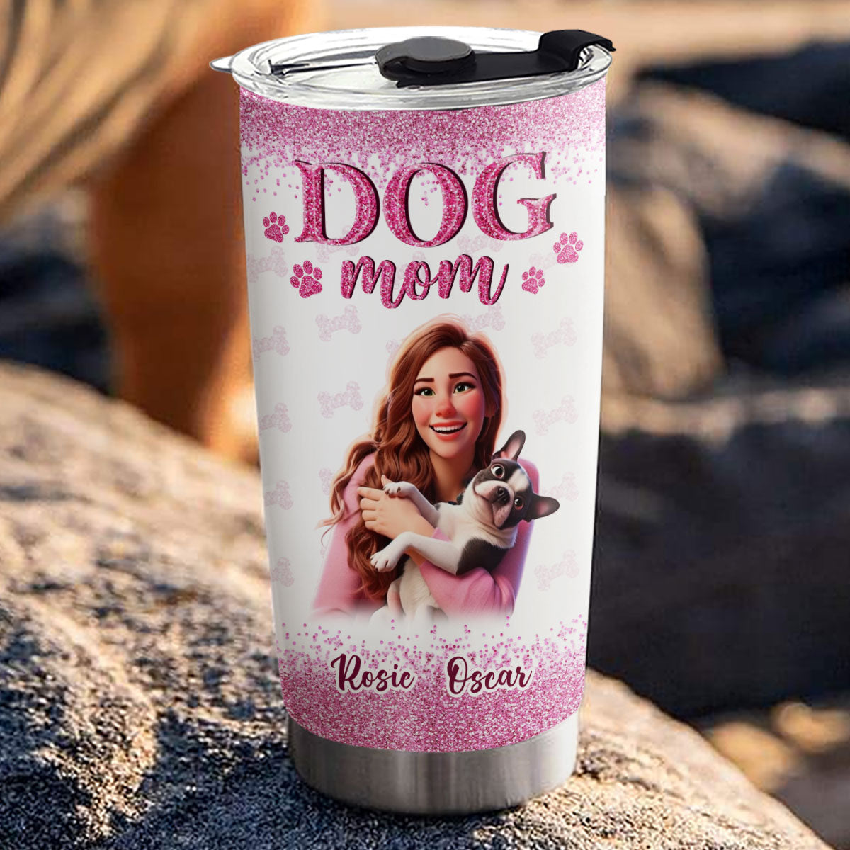 Custom Photo Christmas Birthday Gifts For Dog Mom, Dog Lovers • Dog Mom Cartoon Style - Personalized Tumbler