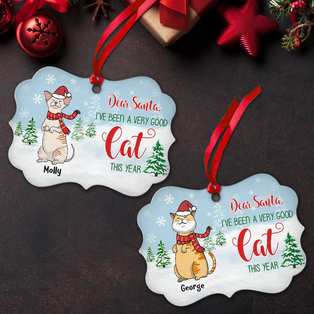 Custom Christmas Decor Home Birthday Gifts For Cat Lovers • Dear Santa Good Cat - Personalized Aluminum Ornament