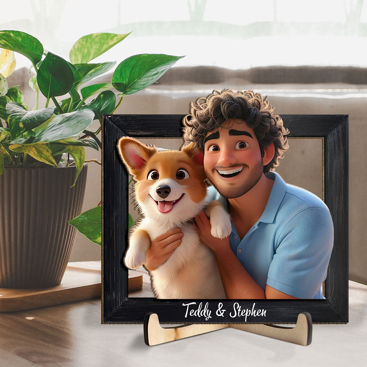 Happy Dog Mom Cartoonize - Personalized Wooden Plaque