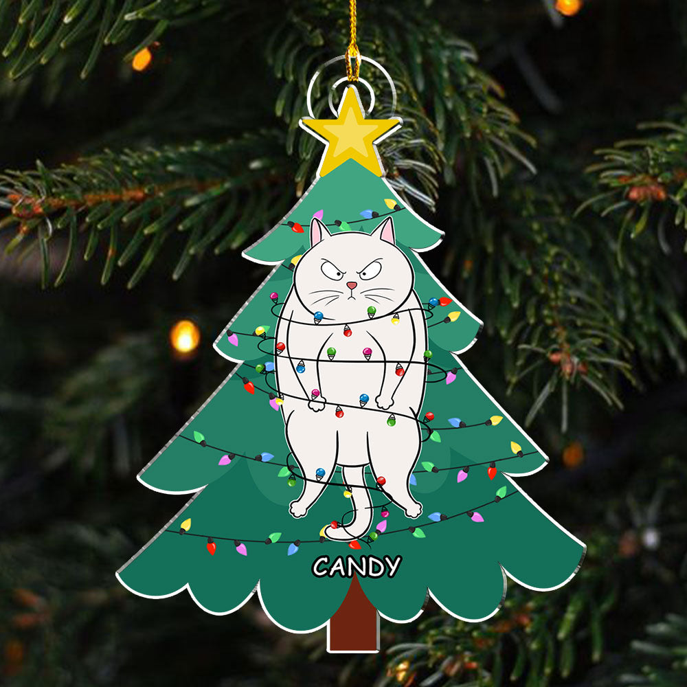 Cat Stuck In Tree - Personalized Acrylic Ornament