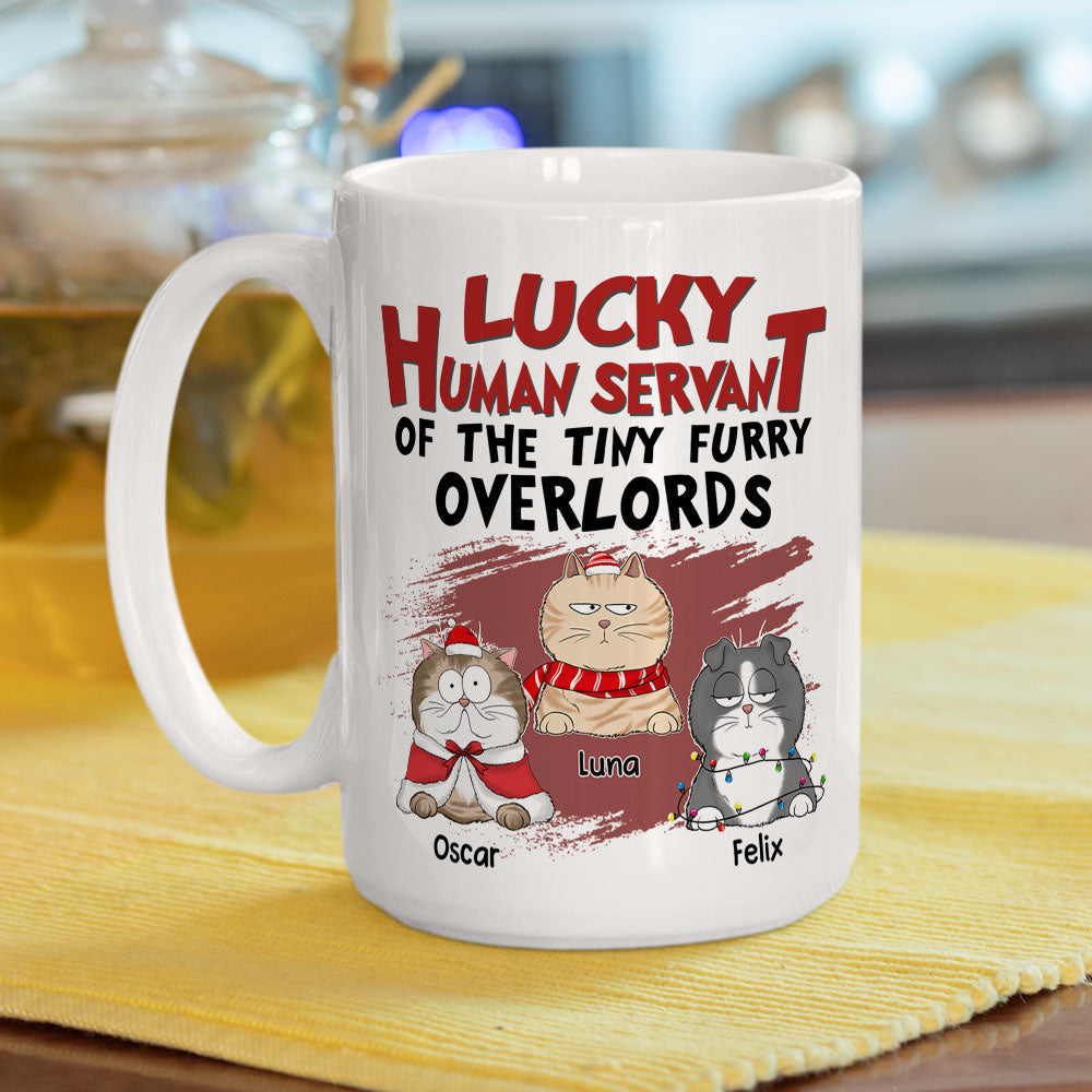 Custom Photo Mother's day Birthday Gifts For Cat Mom, Cat Lovers • Lucky Human Servant - Personalized Coffee Mug