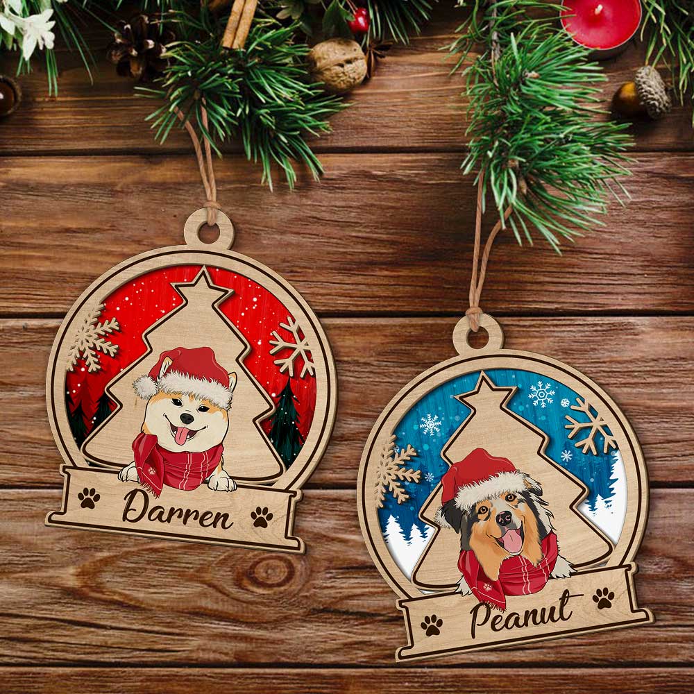 Custom Christmas Decor Home Birthday Gifts For Dog Lovers • Dog Snowball Ornament - Personalized 2-Layered Wood Ornament