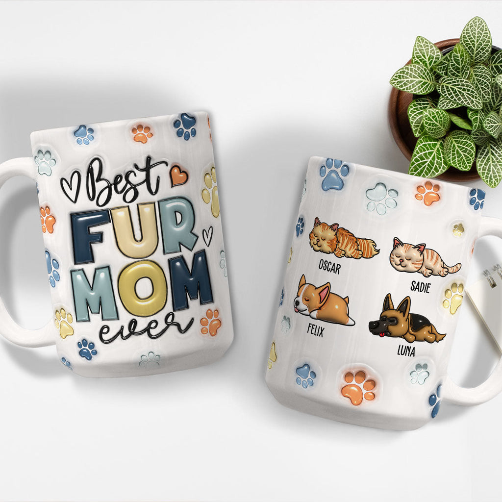 Custom Mother's day Birthday Gifts For Cat Mom, Cat Lovers • Best Fur Dad In The World - Personalized 3D Inflated Effect Mug