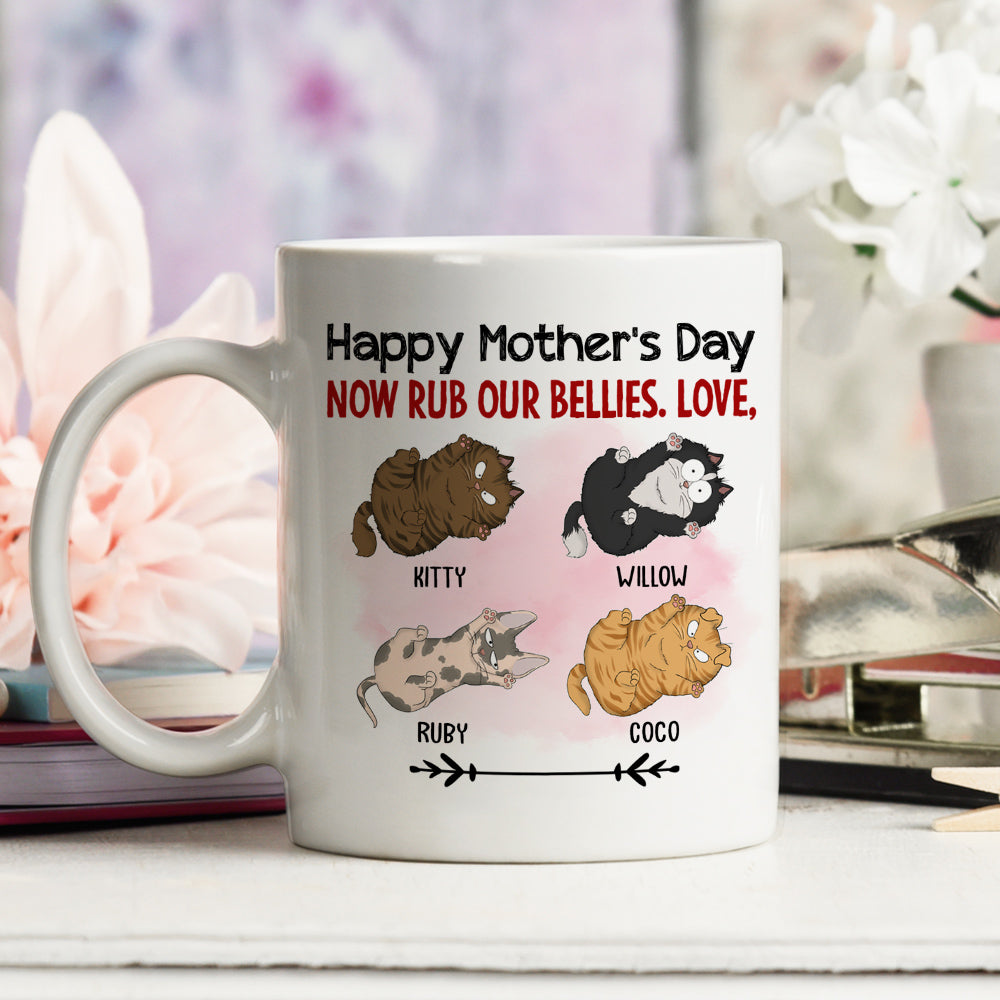 Custom Mother's day Birthday Gifts For Cat Mom, Cat Lovers • Now Rub My Belly - Personalized Coffee Mug