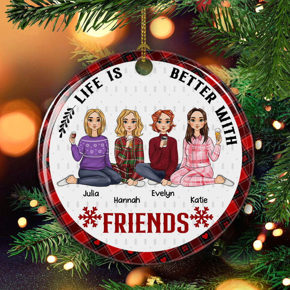 Better With Besties - Personalized Circle Ceramic Christmas Ornament