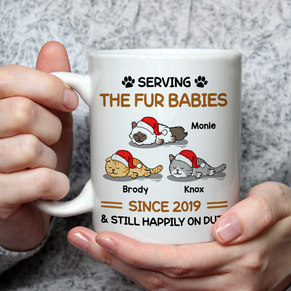 Custom Photo Mother's day Birthday Gifts For Cat Mom, Cat Lovers • Happily On Duty - Personalized Coffee Mug