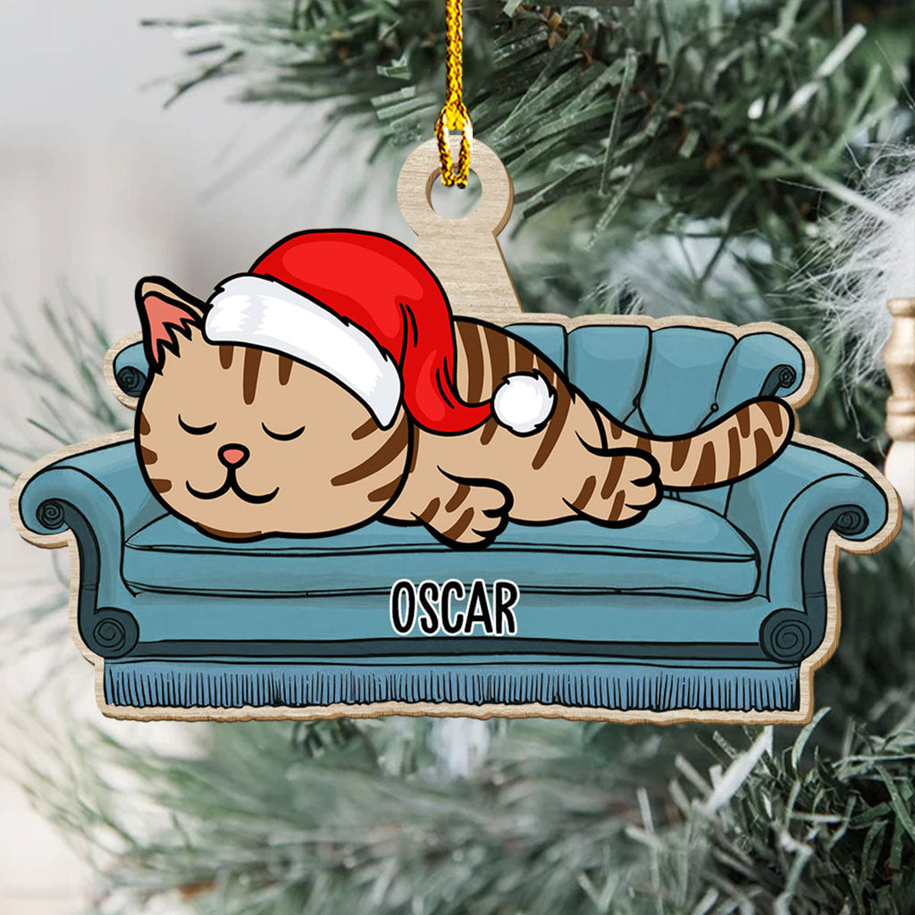 Sofa cat - Personalized 1-layered Wood Ornament