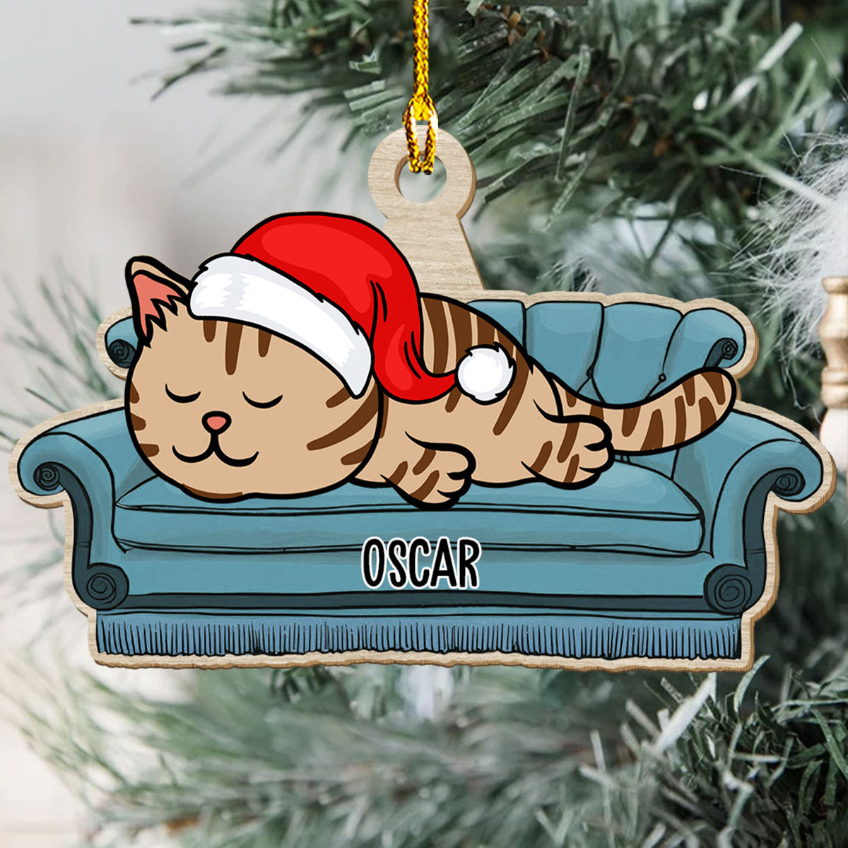 Sofa cat - Personalized 1-layered Wood Ornament