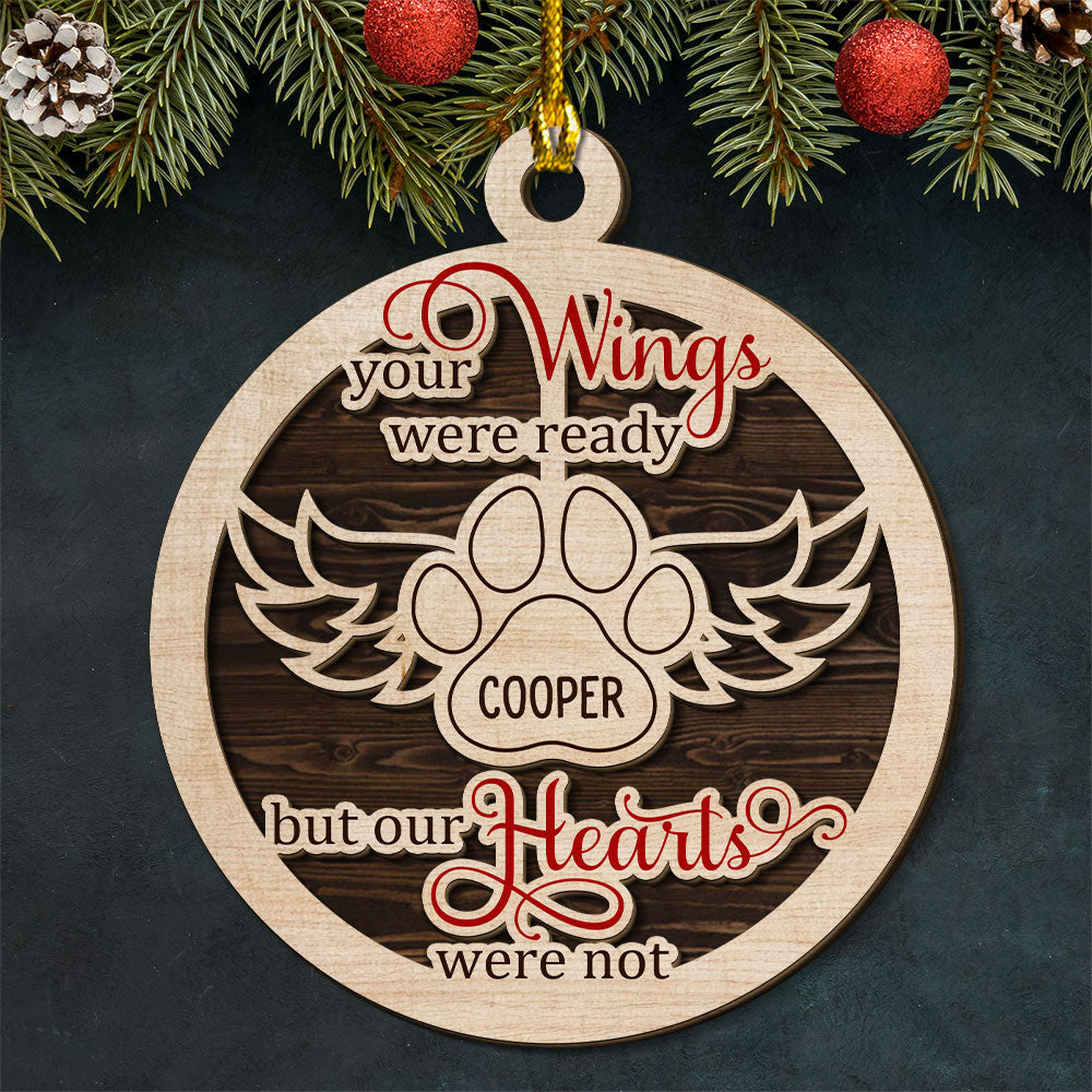 Custom Christmas Memorial Sympathy Gifts For Dogs, Cats • Angel Wings - Personalized 2-layered Wood Ornament