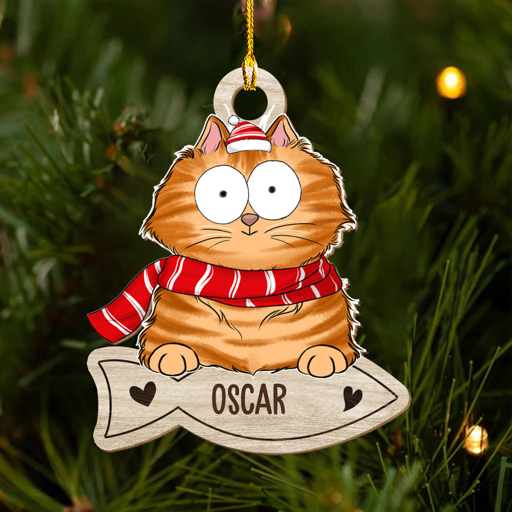 Cat And Snack - Personalized 1-layered Wood Ornament