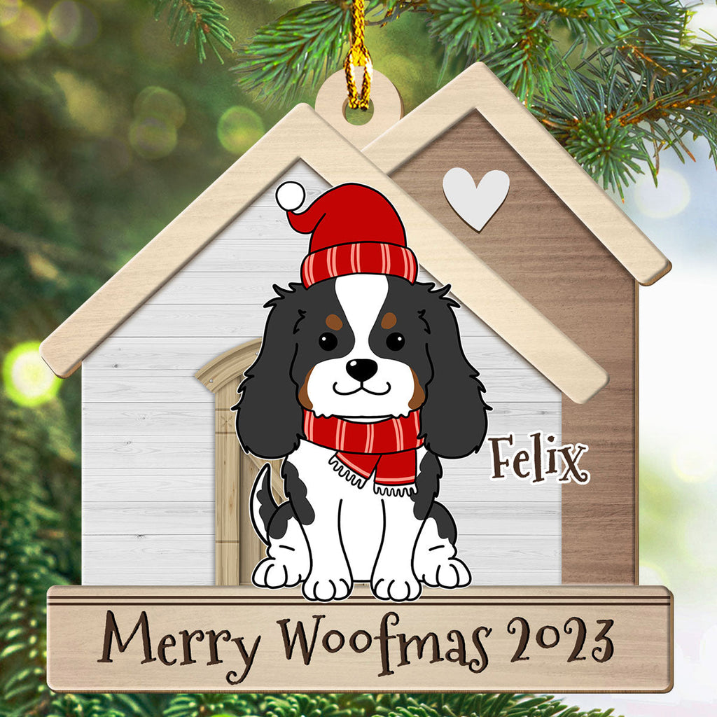 Dog With Happy House - Personalized 1-layered Wood Ornament