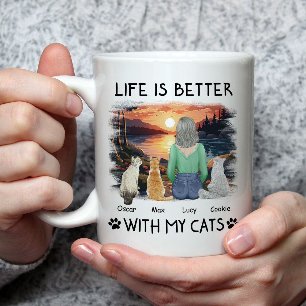 Custom Mother's day Birthday Gifts For Cat Mom, Cat Lovers • Better With Cats - Personalized Coffee Mug