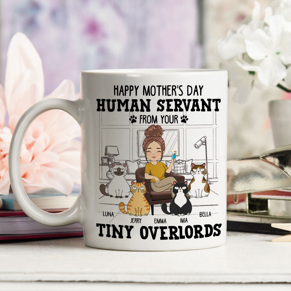 Custom Mother's day Birthday Gifts For Cat Mom, Cat Lovers • Human Servant From Your Cat - Personalized Coffee Mug
