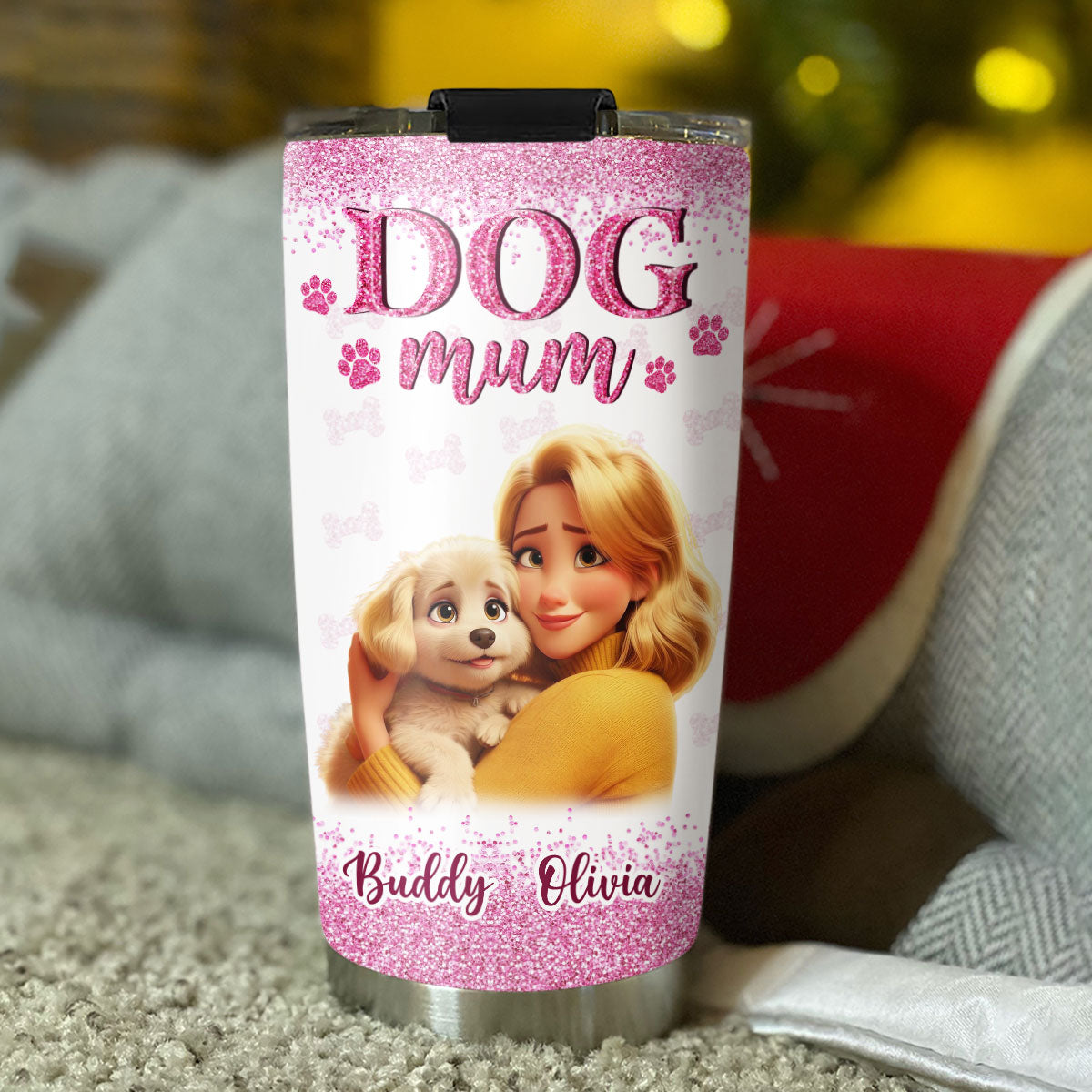 Custom Photo Christmas Birthday Gifts For Dog Mom, Dog Lovers • Dog Mom Cartoon Style - Personalized Tumbler
