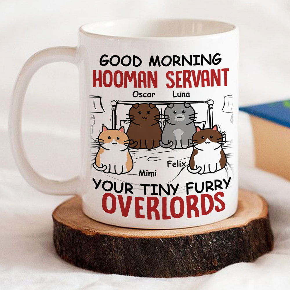 Custom Photo Mother's day Birthday Gifts For Cat Mom, Cat Lovers • Morning Hooman Servant - Personalized Coffee Mug