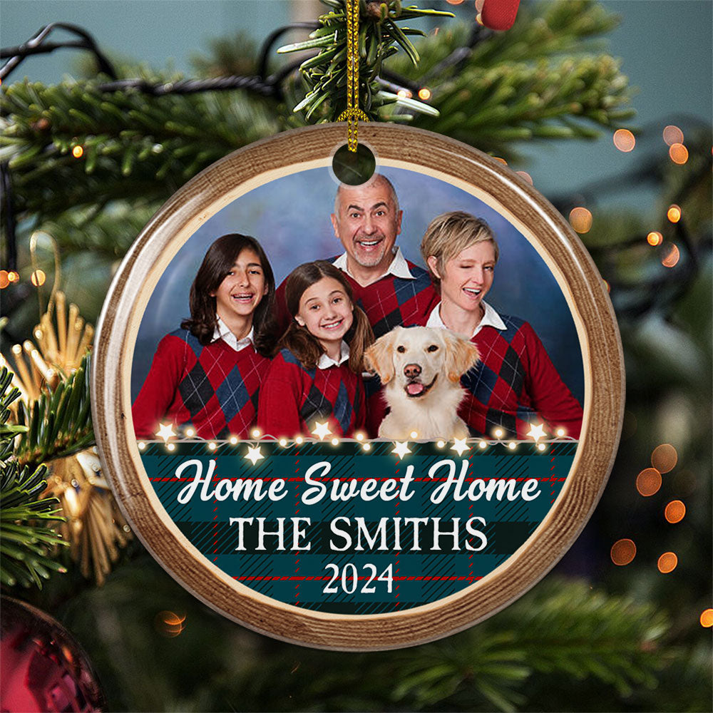 Home Sweet Home - Personalized Circle Ceramic Christmas Ornament