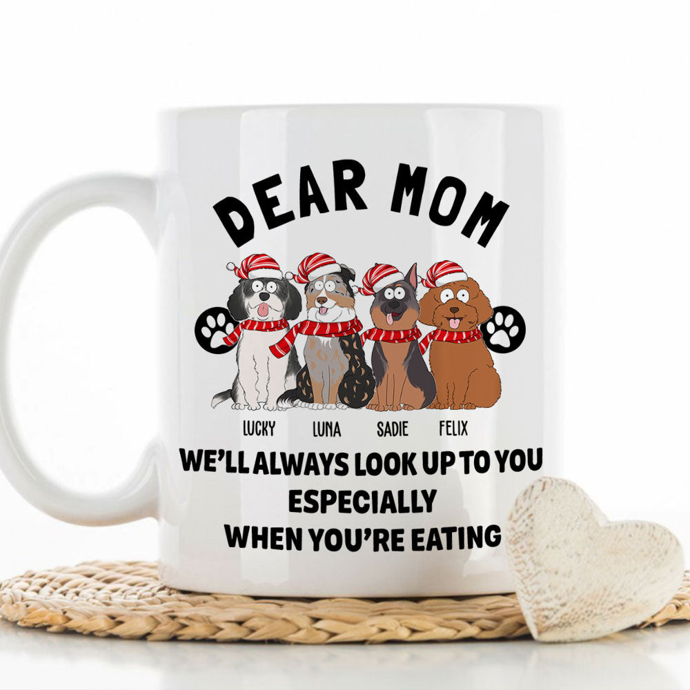 Custom Photo Christmas Birthday Gifts For Dog Lovers • Dear Mom We Look Up - Personalized Coffee Mug