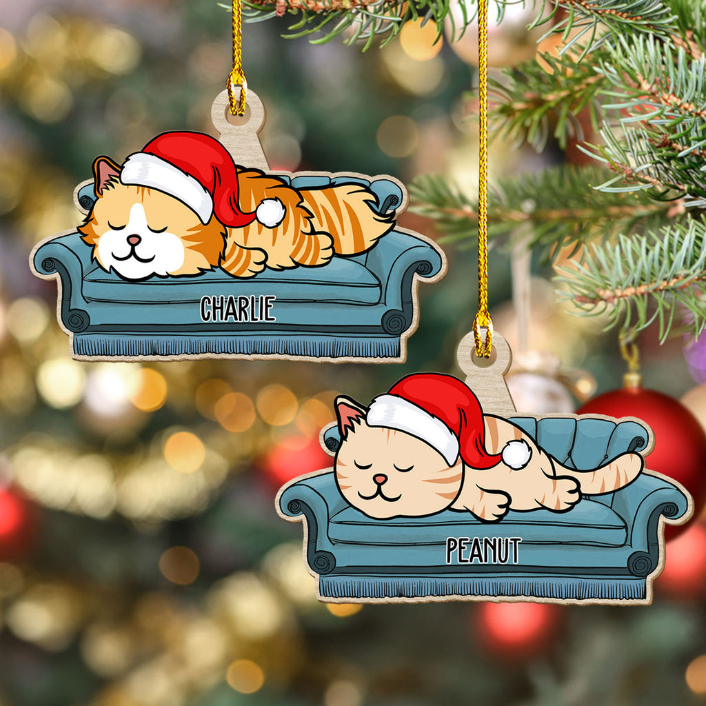 Sofa cat - Personalized 1-layered Wood Ornament