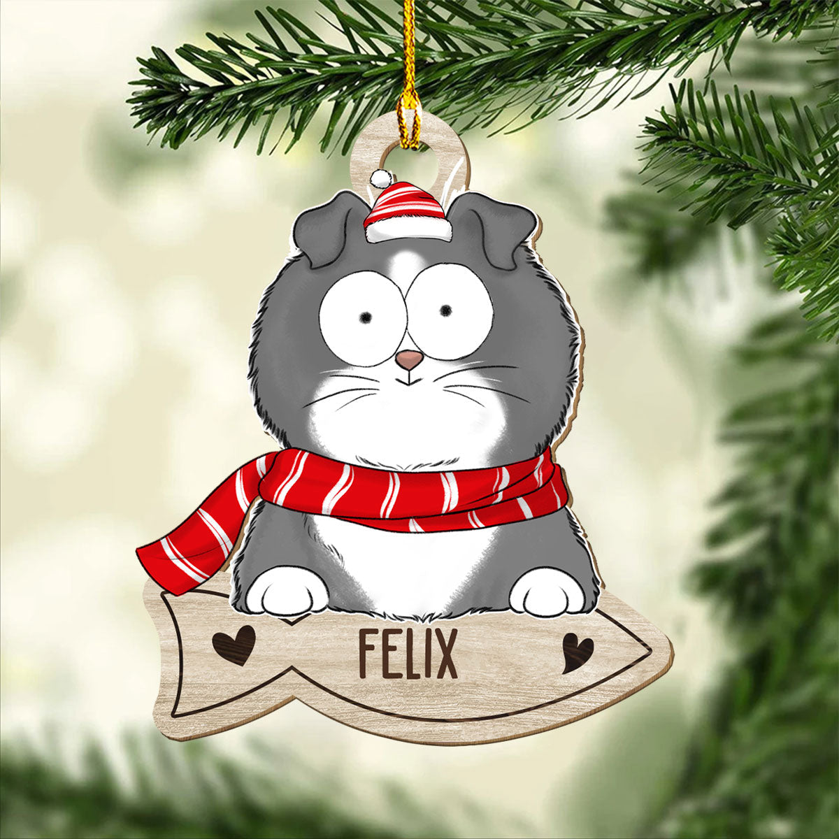 Cat And Snack - Personalized 1-layered Wood Ornament