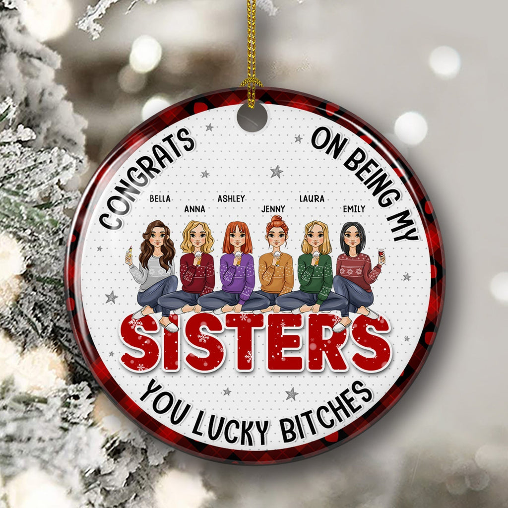 Congrats My Bestie - Personalized Circle Ceramic Christmas Ornament
