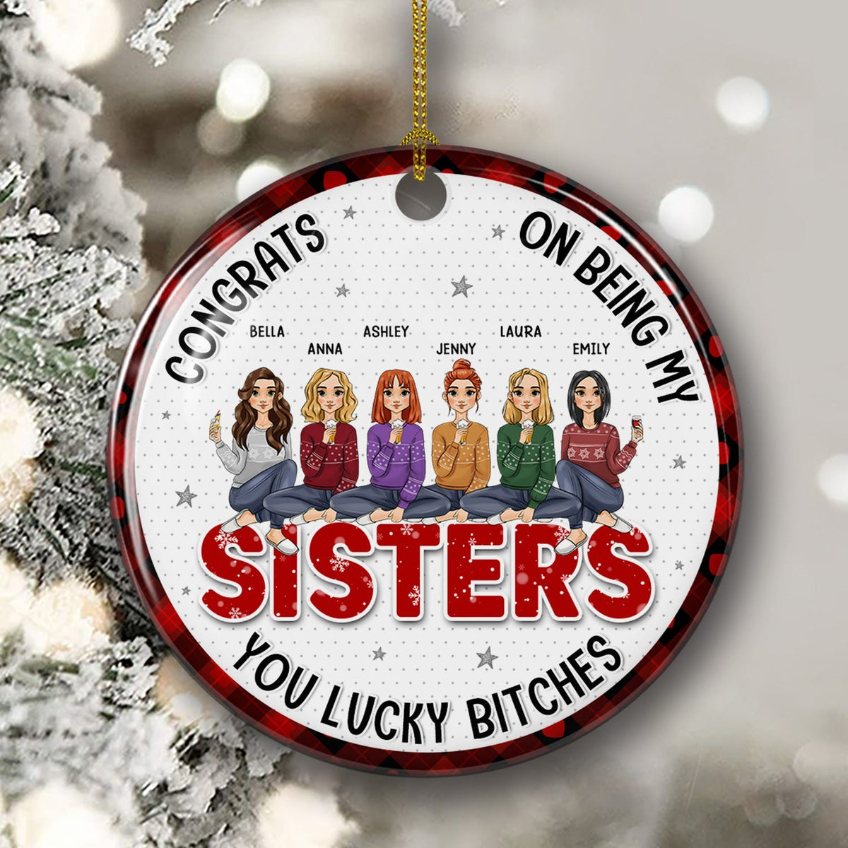 Congrats My Bestie - Personalized Circle Ceramic Christmas Ornament