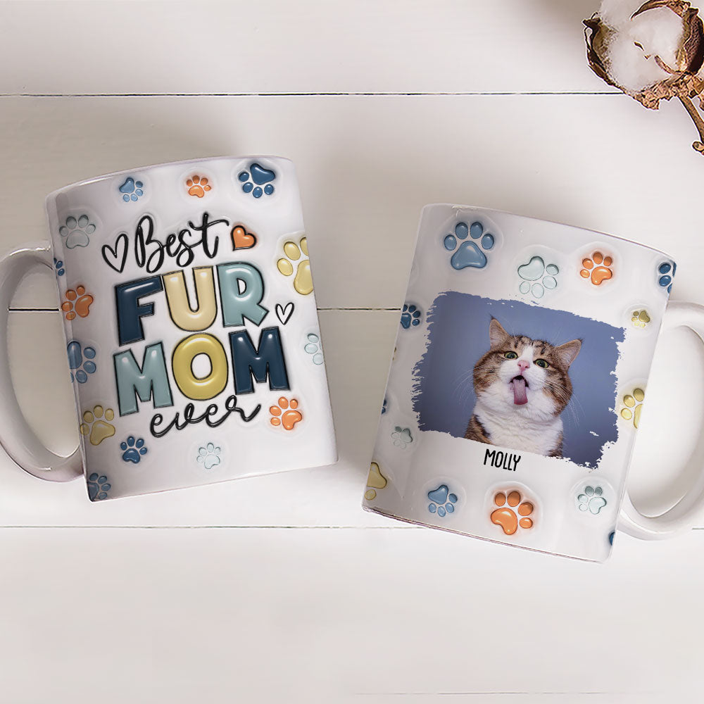 Custom Mother's day Birthday Gifts For Cat Mom, Cat Lovers • Best Fur Dad In The World - Personalized 3D Inflated Effect Mug