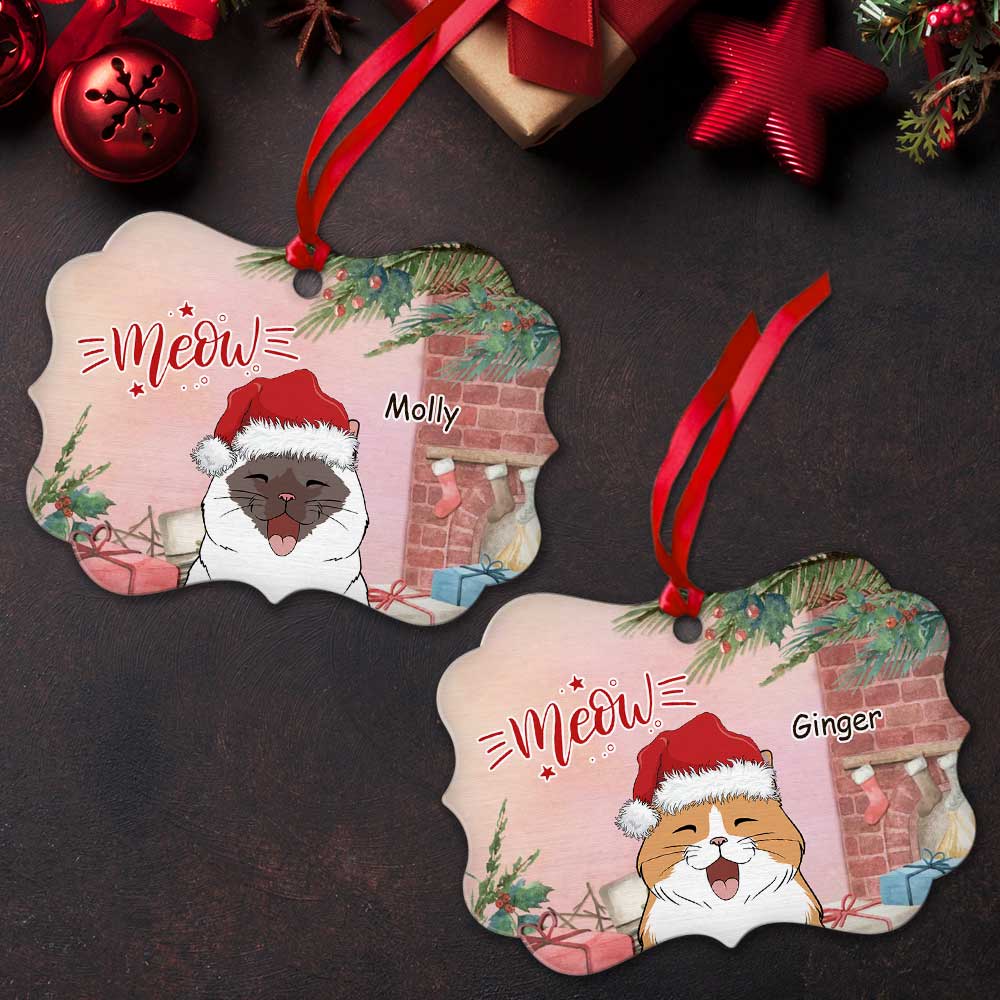 Custom Christmas Decor Home Birthday Gifts For Cat Lovers • Meow Christmas Cat - Personalized Aluminum Ornament