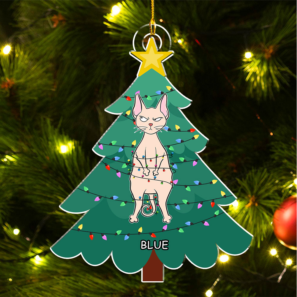 Cat Stuck In Tree - Personalized Acrylic Ornament