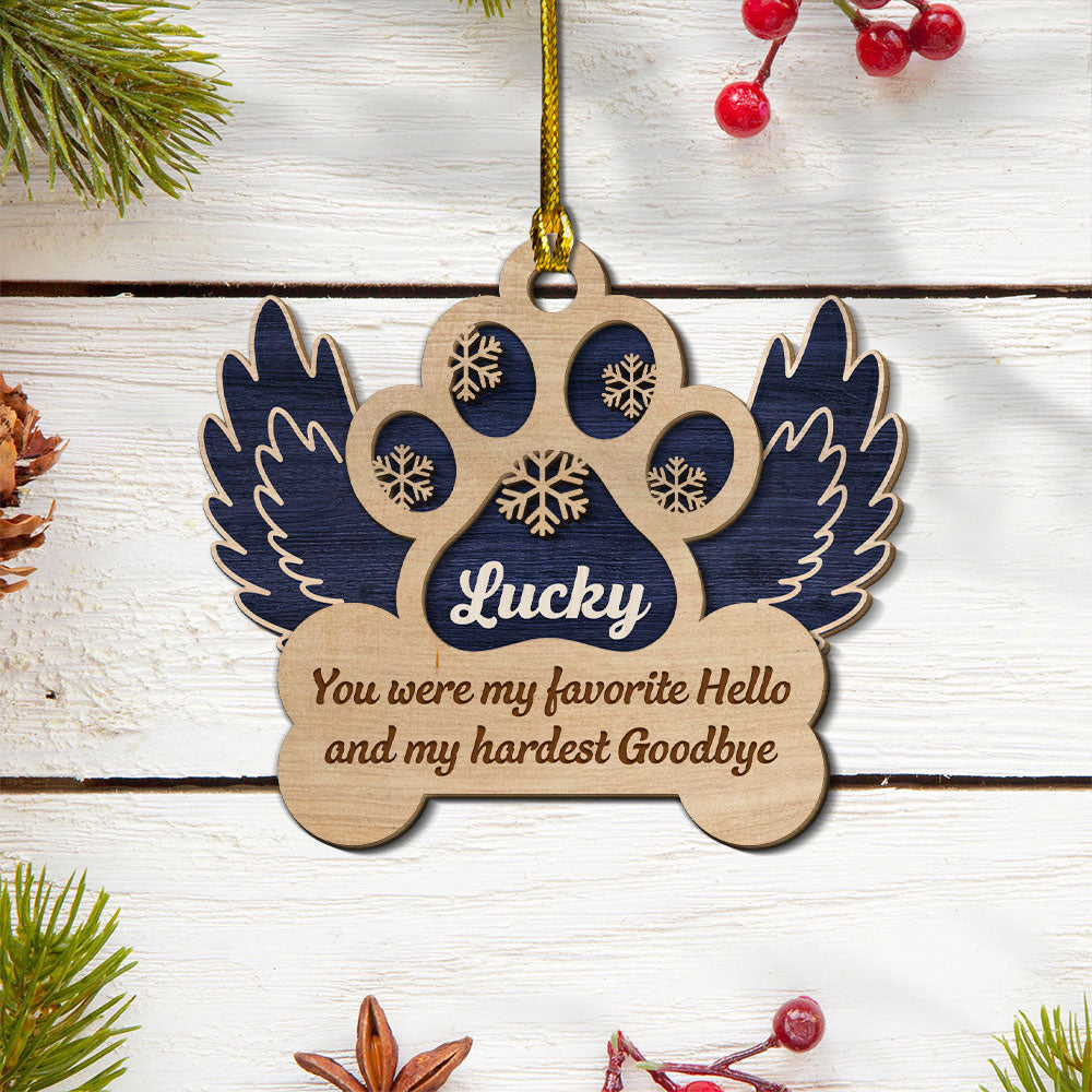Custom Christmas Memorial Sympathy Gifts For Dogs, Cats • My Hardest Goodbye - Personalized 2-layered Wood Ornament