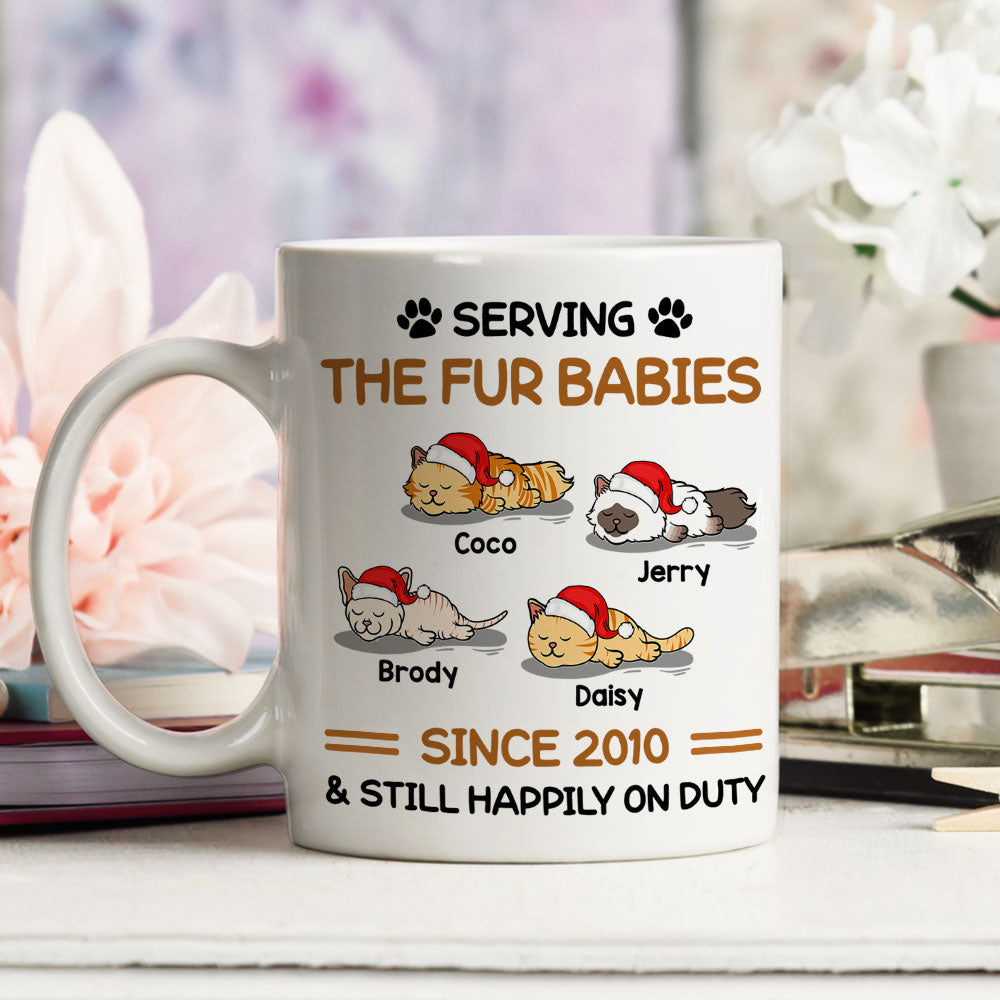 Custom Photo Mother's day Birthday Gifts For Cat Mom, Cat Lovers • Happily On Duty - Personalized Coffee Mug