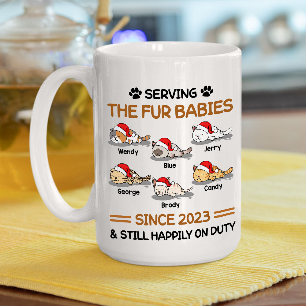 Custom Photo Mother's day Birthday Gifts For Cat Mom, Cat Lovers • Happily On Duty - Personalized Coffee Mug