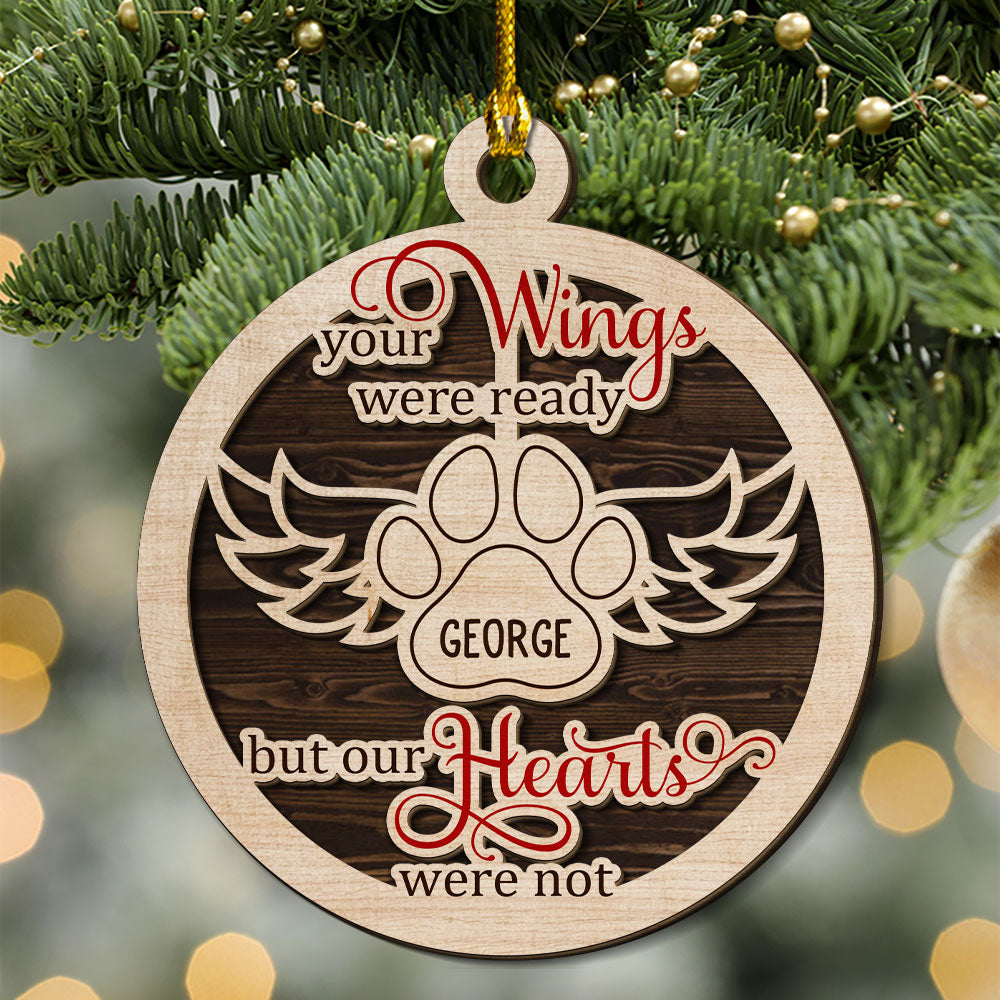 Custom Christmas Memorial Sympathy Gifts For Dogs, Cats • Angel Wings - Personalized 2-layered Wood Ornament