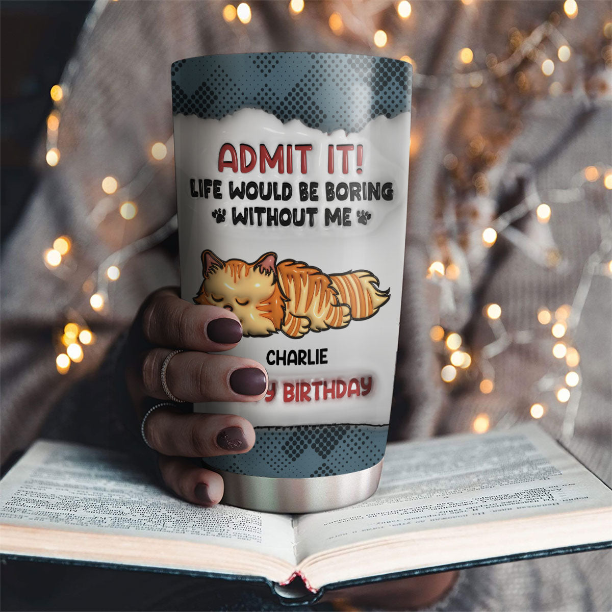 Custom Christmas Birthday Gifts For Cat Lovers • Boring Life Version Cats - Personalized 3D Inflated Effect Tumbler