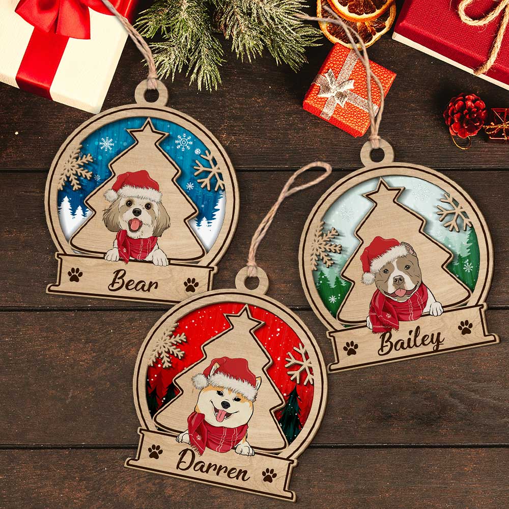 Custom Christmas Decor Home Birthday Gifts For Dog Lovers • Dog Snowball Ornament - Personalized 2-Layered Wood Ornament