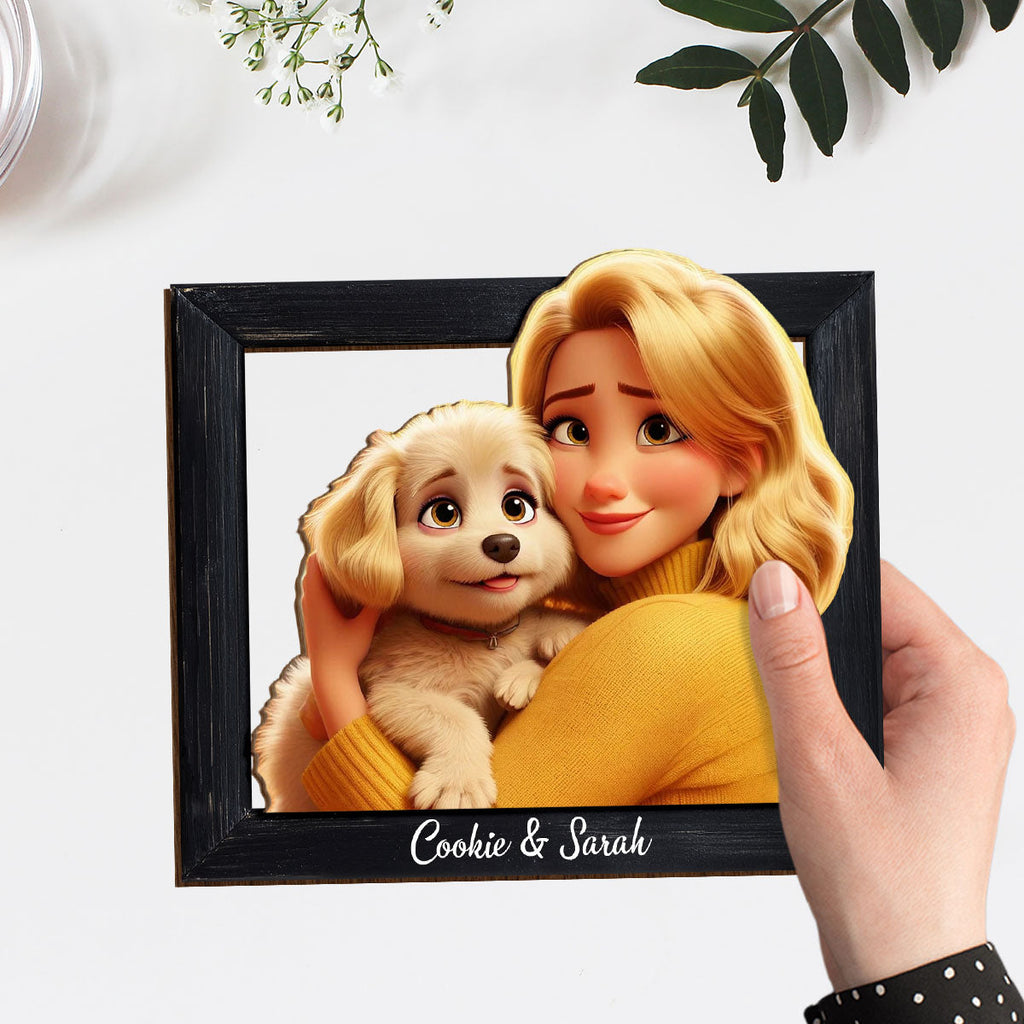 Happy Dog Mom Cartoonize - Personalized Wooden Plaque