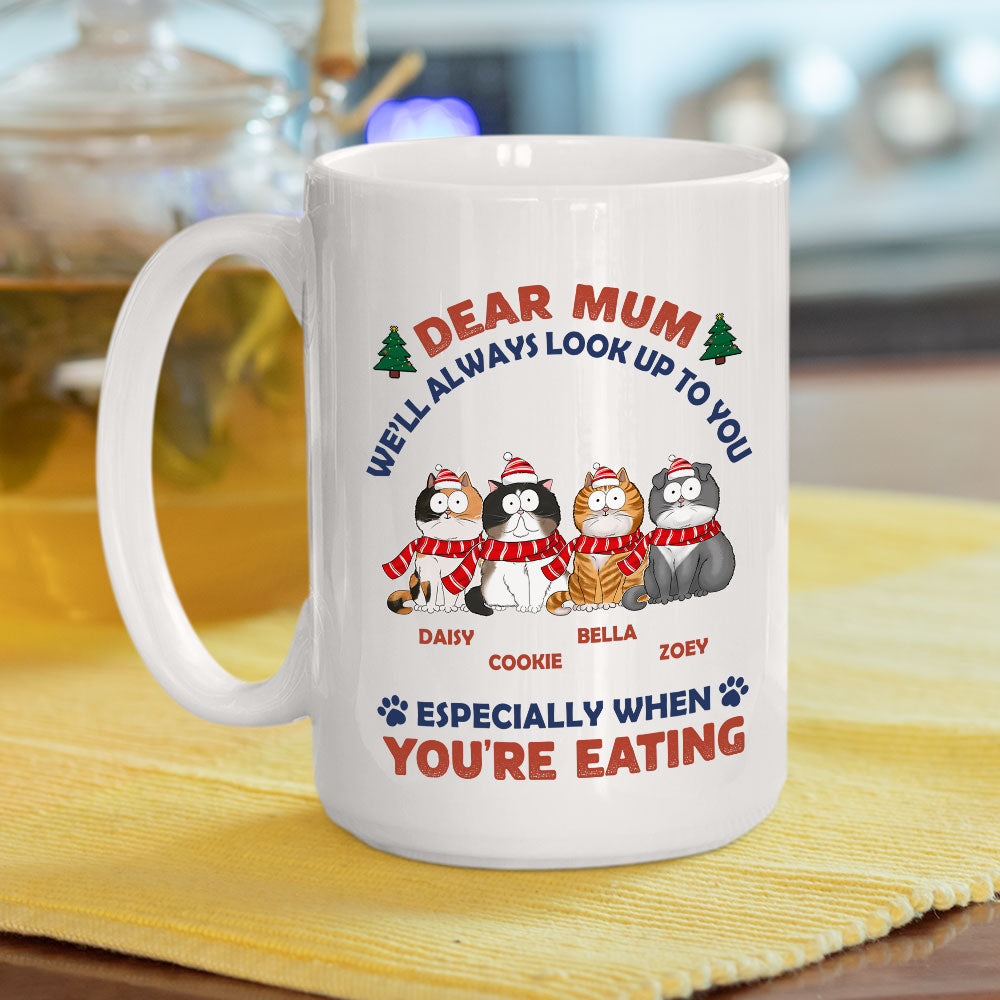 Custom Photo Mother's day Birthday Gifts For Cat Mom, Cat Lovers • Look Up When Eating - Personalized Coffee Mug