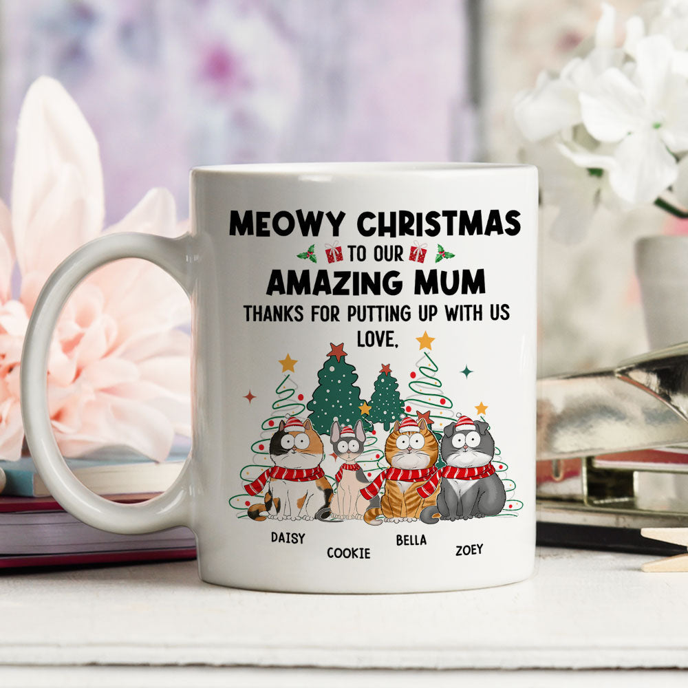 Custom Photo Mother's day Birthday Gifts For Cat Mom, Cat Lovers • Putting Up With Us - Personalized Coffee Mug