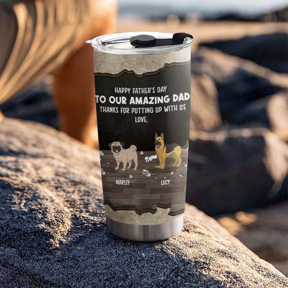 Custom Christmas Birthday Gifts For Dog Lovers • Dog Thanks For Dad - Personalized Tumbler